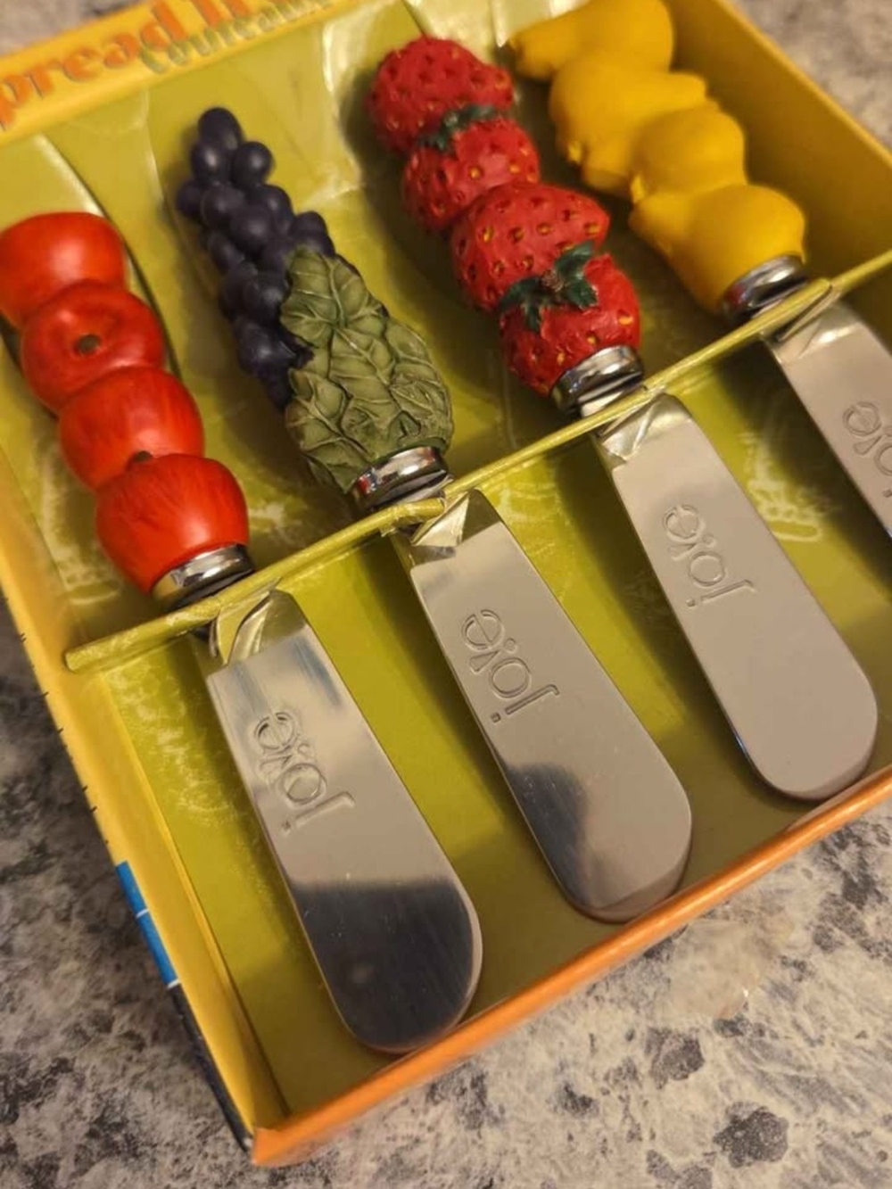 Joie Fruit Handle Spreader Set - Red, Purple, Green, Yellow VINTAGE